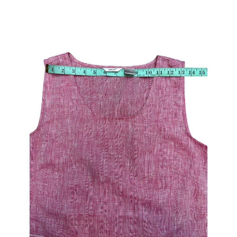 Edward Embroidered Red White Dark Pink Linen Sleeveless Tank Shirt Blouse Size M - Picture 4 of 11
